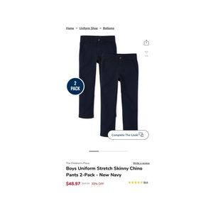 2 Pairs of Boys Childrens Place Skinny Chino Uniform Pants - Navy Blue
